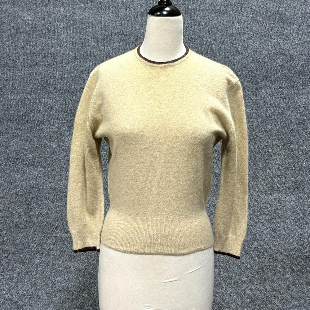 Vintage Dalton Sweater Womens Small Beige 100% Cashmere Crewneck Knit Pullover